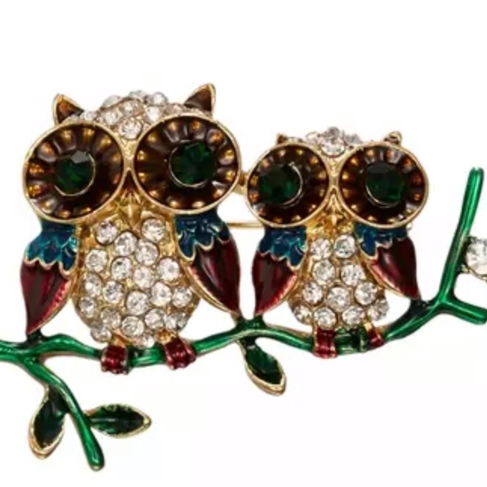 Vintage Inspired Owl Pair on Branch Brooch